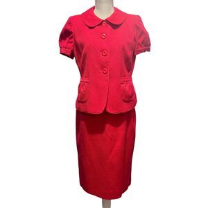 Le Suit Petite Red Textured Skirt Suit Career Workwear Size 6P